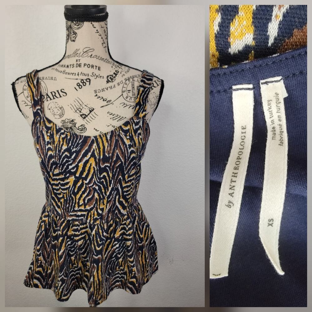 Anthropologie Babydoll Top SZ XS Zebra Jamie Peplum Tank Blouse Animal Print